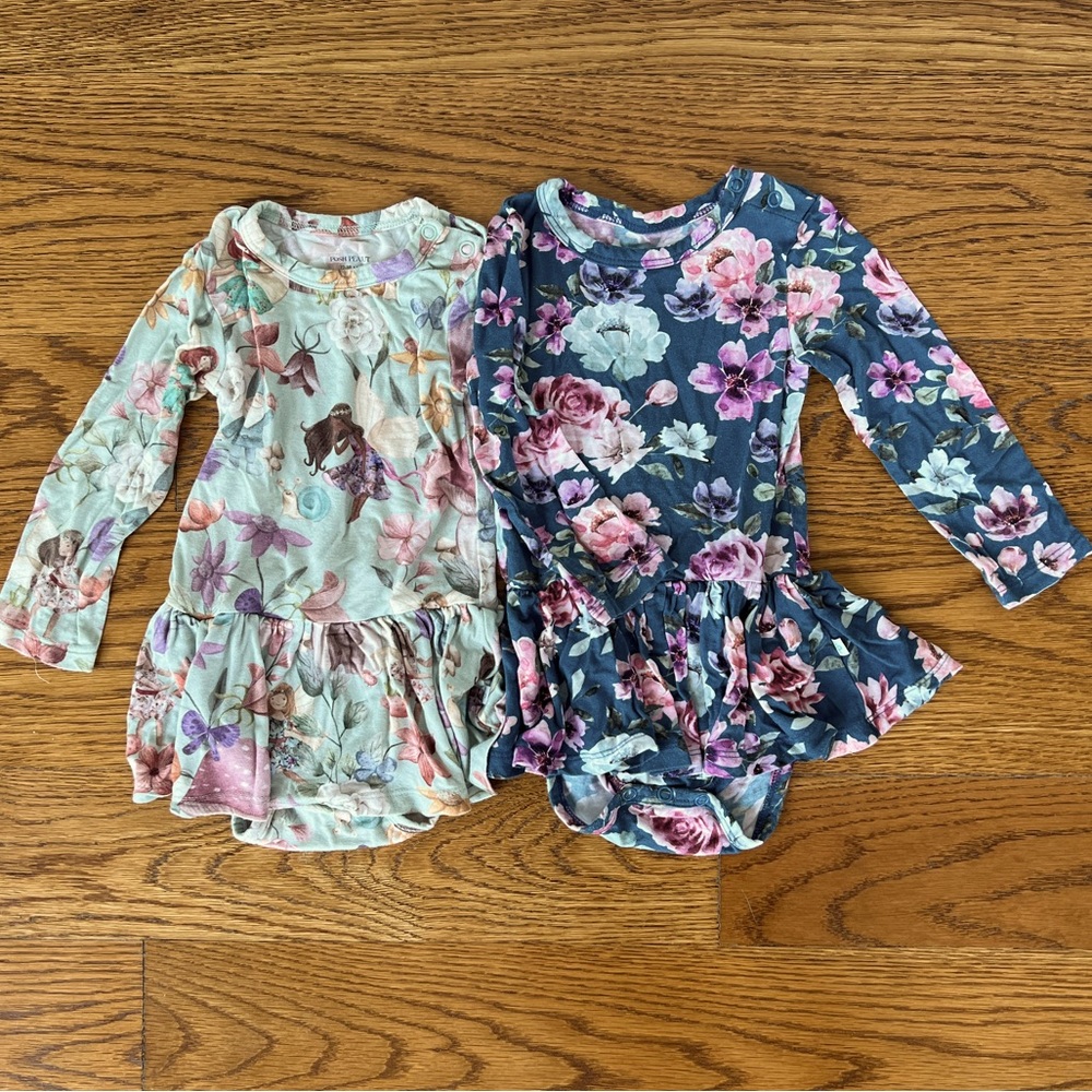 Posh peanut long sleeve onesie with skirt fairies & floral - Size 12-18 Months